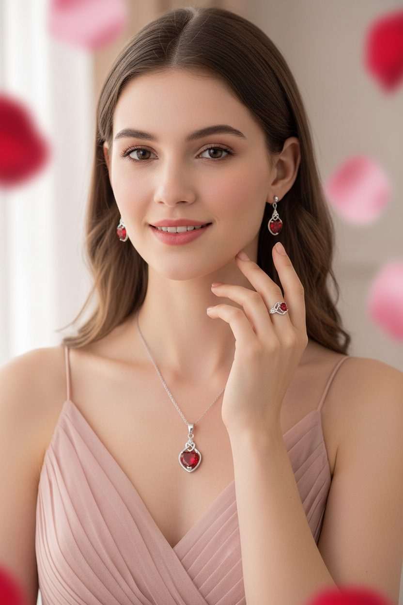 Parure de bijoux cœur portée - Photo lifestyle Saint-Valentin