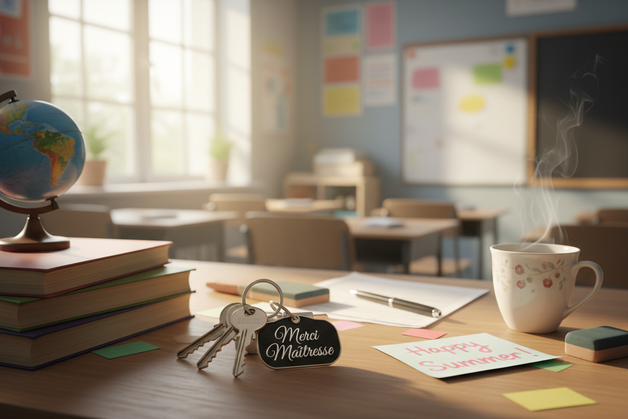 Porte-clés sur bureau enseignant